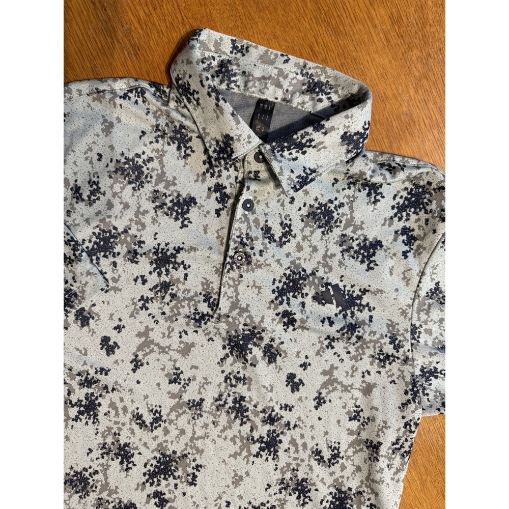 Adidas Polo Shirt Mens S Blue Digital Camouflage Golf All Over Print Performance